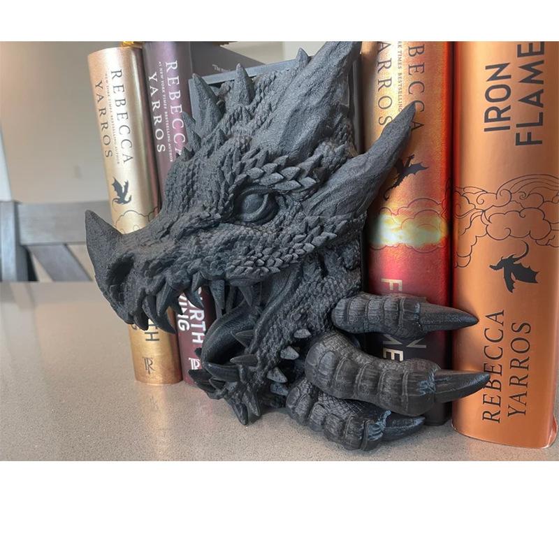 3D Dragon Decorative Bookend,Fantasy Shelf Decor Nook,Medieval Vintage Dragon Book End Stopper, Game Disks Stand Holder, Bookshelf Statue Decorations