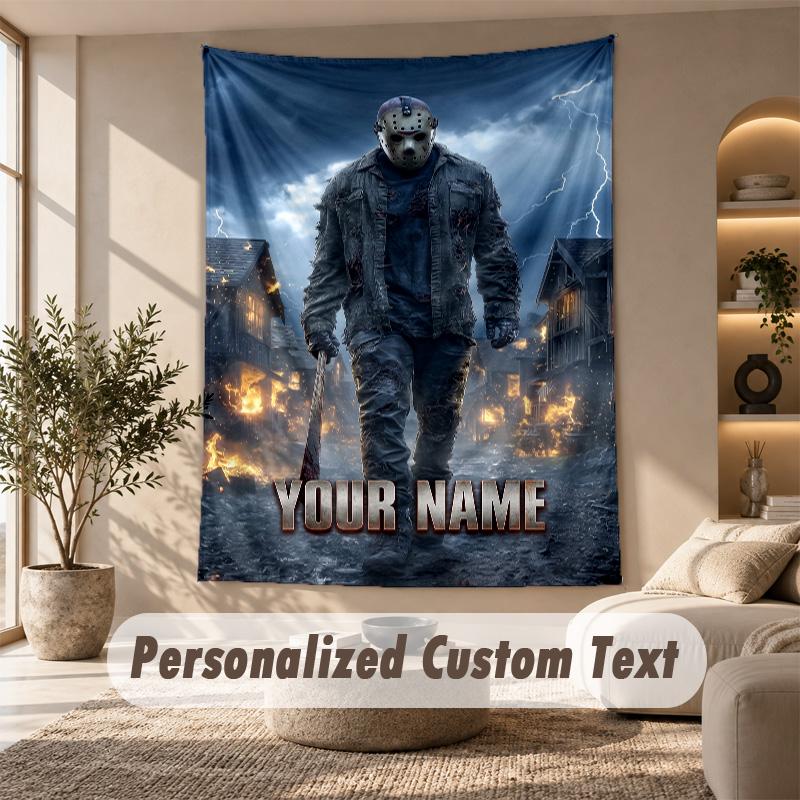 Tapestry Custom Name Text, Wall Hanging Tapestry Home Room DecorFriday the 13th Jason Voorhees