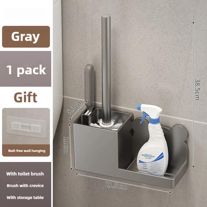 Space-Saving Toilet Brush Kit-360° Spin Silicone Brush Head & Wall-Mounted Holder | Resistant Bathroom Accessories for Household