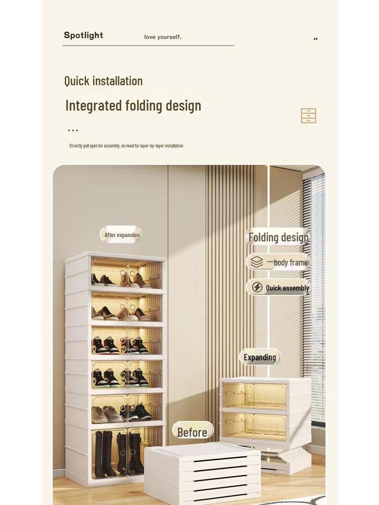 Double-Row Multi-Layer Foldable Shoe Cabinet with Dustproof AJ Storage Display Rack