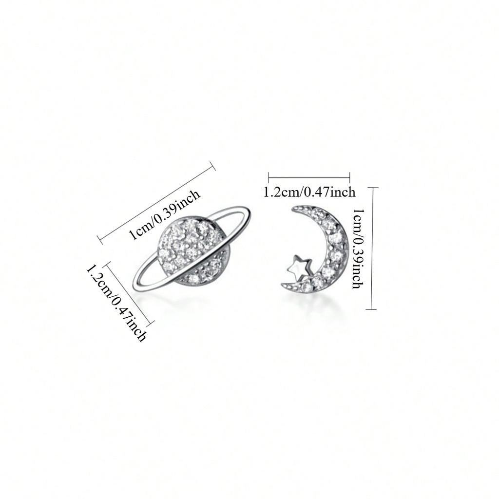 1 Pair of Fashionable Irregular Earrings for Women, Star and Moon Earrings, Set with Sparkling Synthetic Zircon Accents, Suitable for Daily Wear