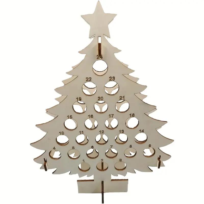 

1pc Festive Christmas Countdown Tree Wine Rack Wooden Advent Calendar with 24 Bottles Holder Christmas Tree Ornament Decoration 30x40x12