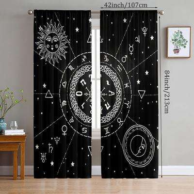 2pcs- Cool Black Totem Polyester Curtains, Decorative Curtains for Bathrooms, Bedrooms, Living Rooms and Family Rooms