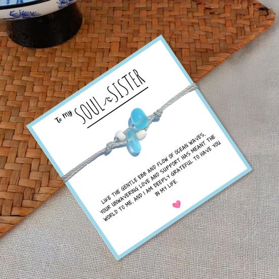 Soul Sister Bracelet Handmade Adjustable Ocean-Inspired Design Women Bracelet with Blue Artificial Crystal Beads