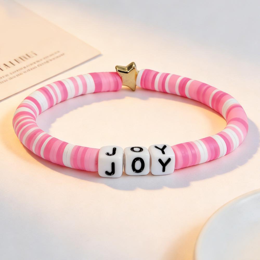 Trendy Teen DIY Friendship Bracelet: Colorful Adjustable Polymer Clay with Sweet Letter Charms