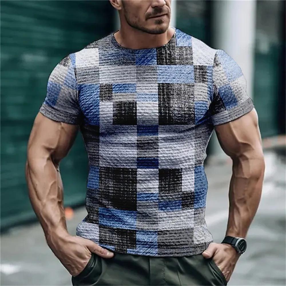 Fashion Simple Striped Plaid Summer Men's Short Sleeve T-shirt Street Trend O Collar Loose Casual Tops Tees Size XXS-6XL