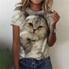 Damskie koszulki śmieszne 3D Kawaii nadruk kota t-shirty moda O-neck z krótkim rękawem Top ponadgabarytowe kobiece ubrania Y2k ładna dziewczyna Tees