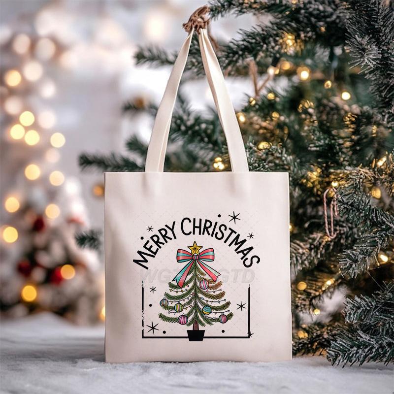 Christmas Christmas Printed Canvas Bag Large Capacity Casual Trend Student Shoulder Bag Tote Bag