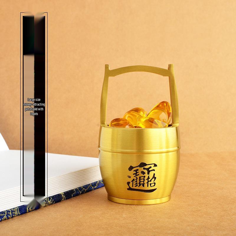 Pure Brass Gold Ornament: Small Decorative Water Bucket for Creative Office Decor