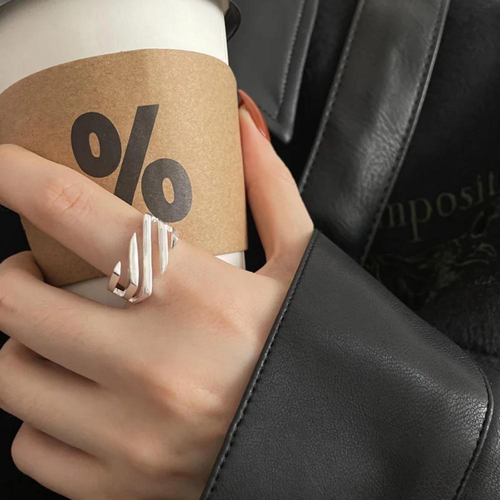 925 Silver Rings for Women Geometric Handmade Irregular Strip Ring Fashion Jewelry Gift