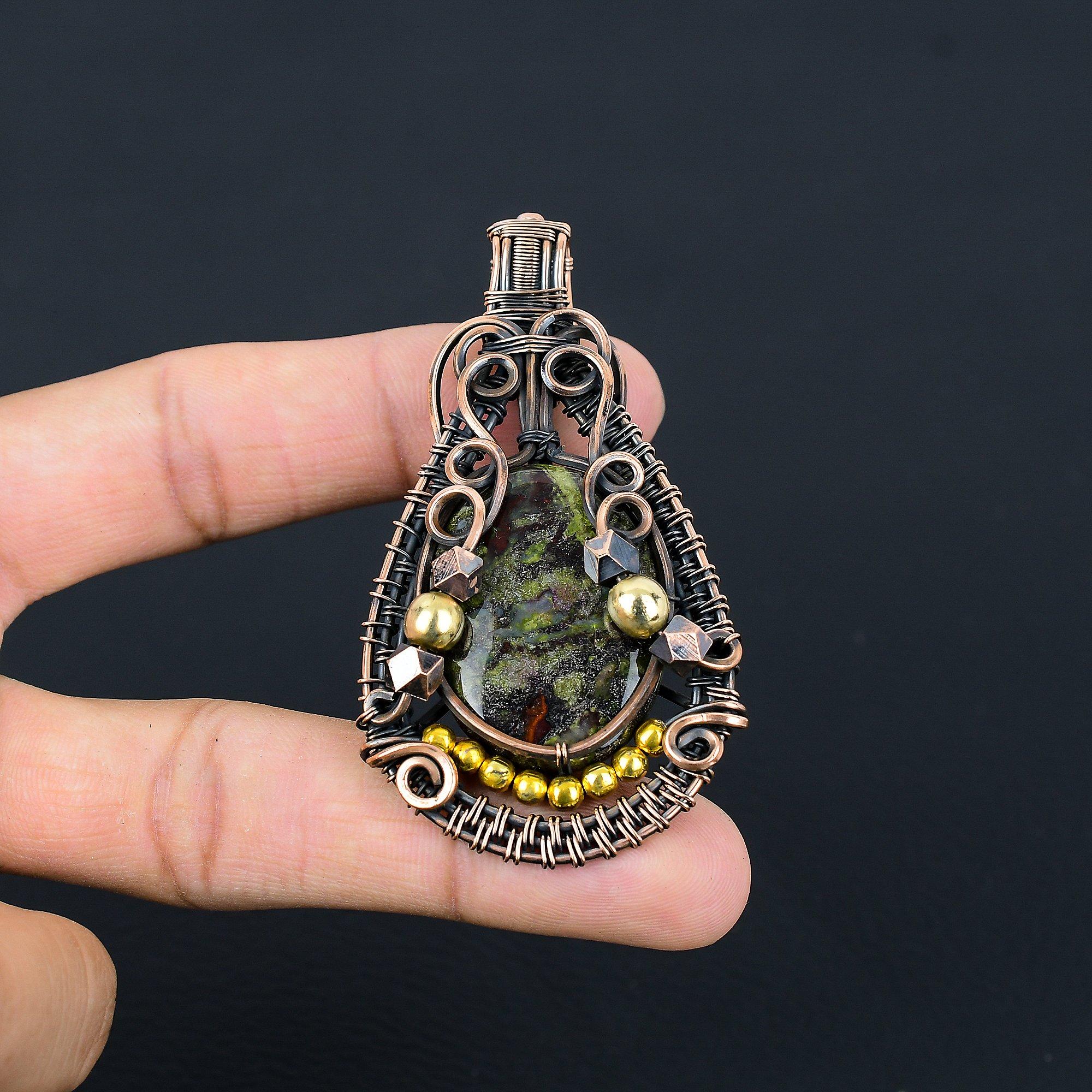 

Подвеска из яшмы Драконьей крови, обернутая медной проволокой 999 пробы, Ювелирные изделия с подвеской из драгоценного камня ручной работы, Подарки для жены, Новая подвеска 2.55 Inches