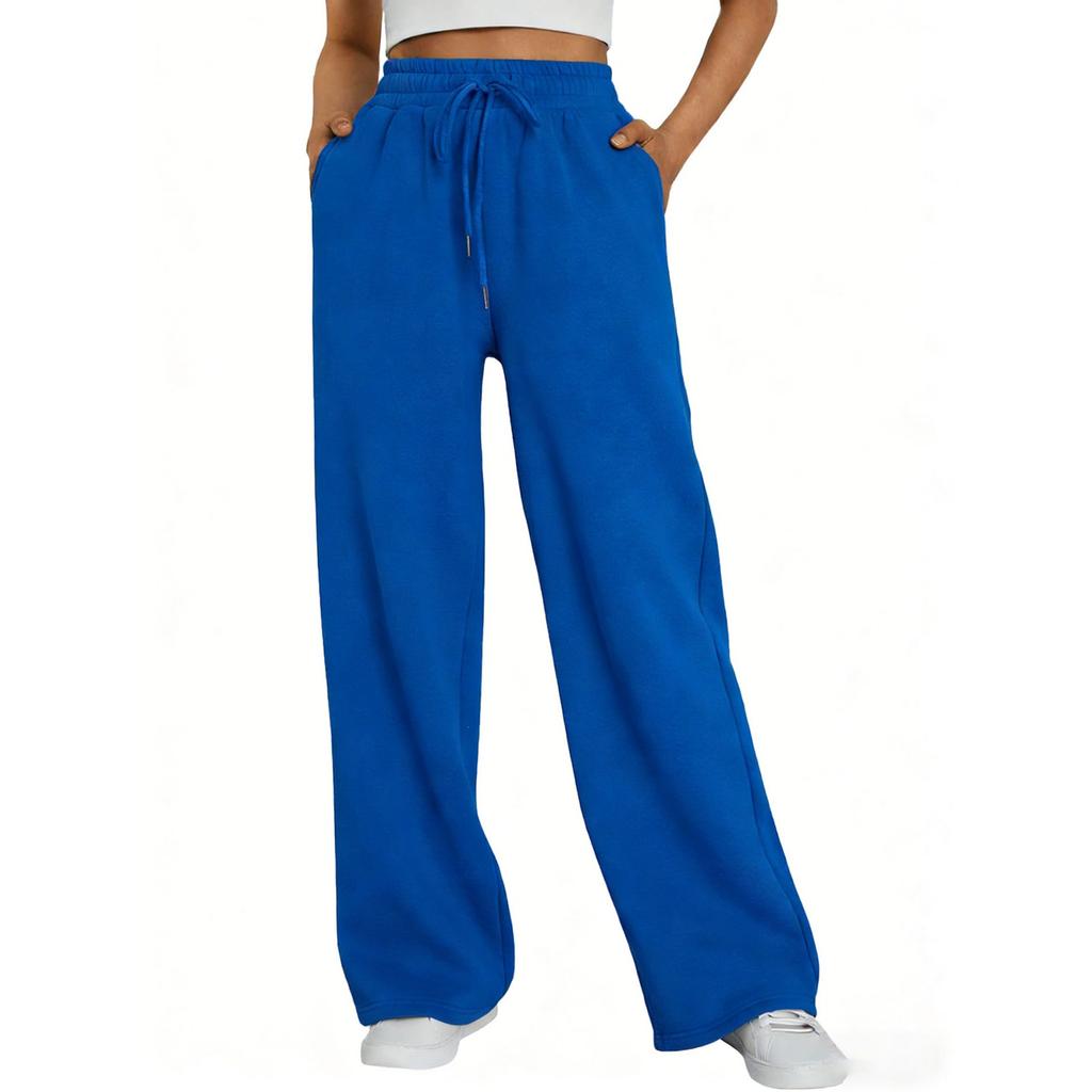 Women's Wide-leg Sports Pants, High-waist Loose Casual Pants, Drawstring Sports Flared Pants, Jogging Pants with Pockets