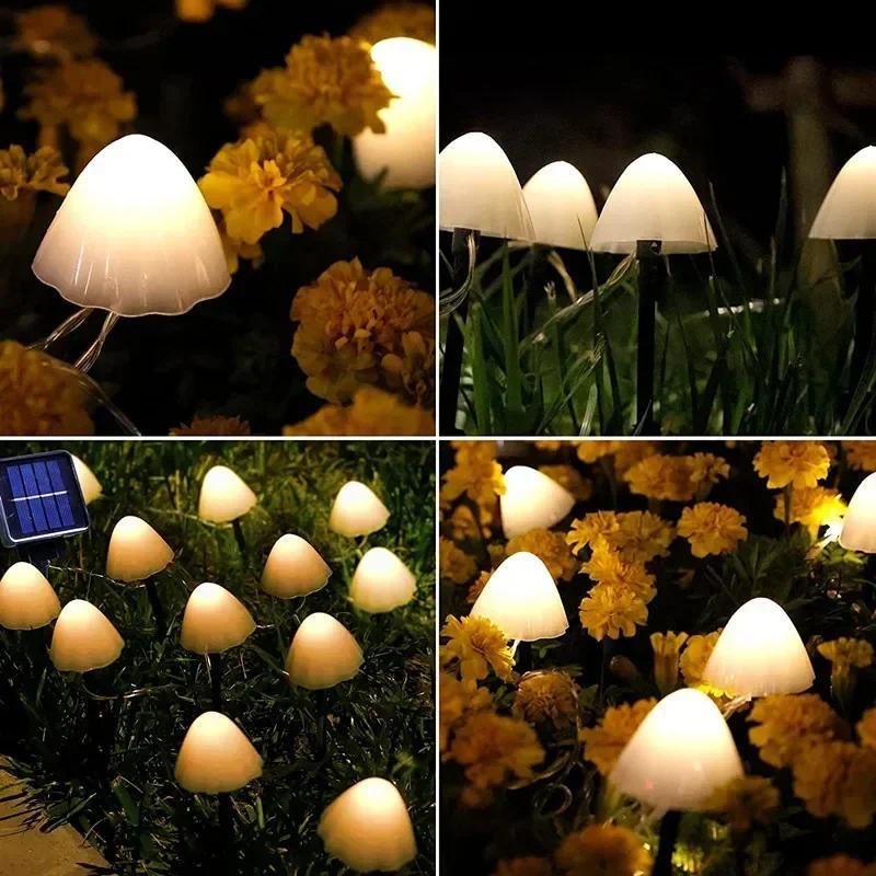 Solar Cute Mushroom Lights with 8 modes of LED Fairy Lights String Outdoor Waterproof Lawn Lights for Garden Decoration Lamp