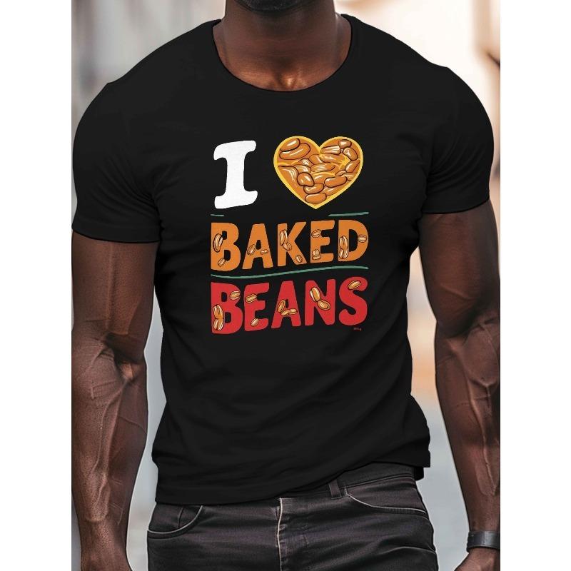 European sizes I Love Baked Beans Men s Casual Grew Neck Short Sleeve T-Shirt for Summer S