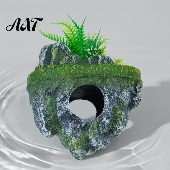 Shrimp Resting Shelter Floating Rock Aquarium Decoration, Realistic Moss Ornament with Betta Fish Hiding Place Cave, Tank Hideout for Guppy