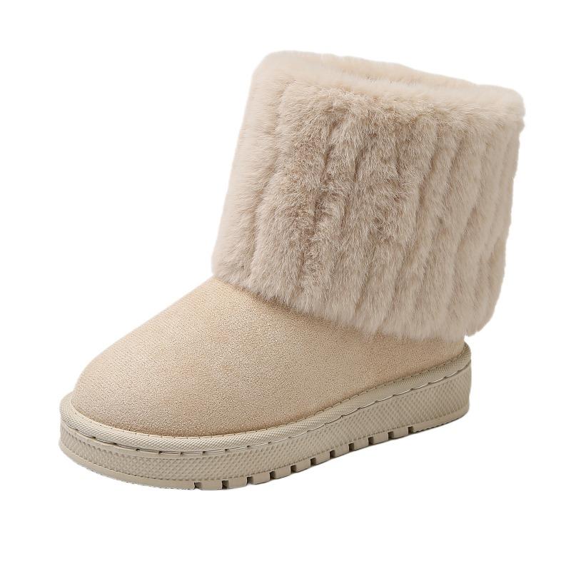 Children's Warm Snow Boots Plush Neckline Soft Non-slip Round Head Medium Tube One Pedal Autumn and Winter Velvet Cotton Shoes