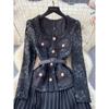 Classic Style Heavy Industry Beads Metal Buckle Pleated Dress