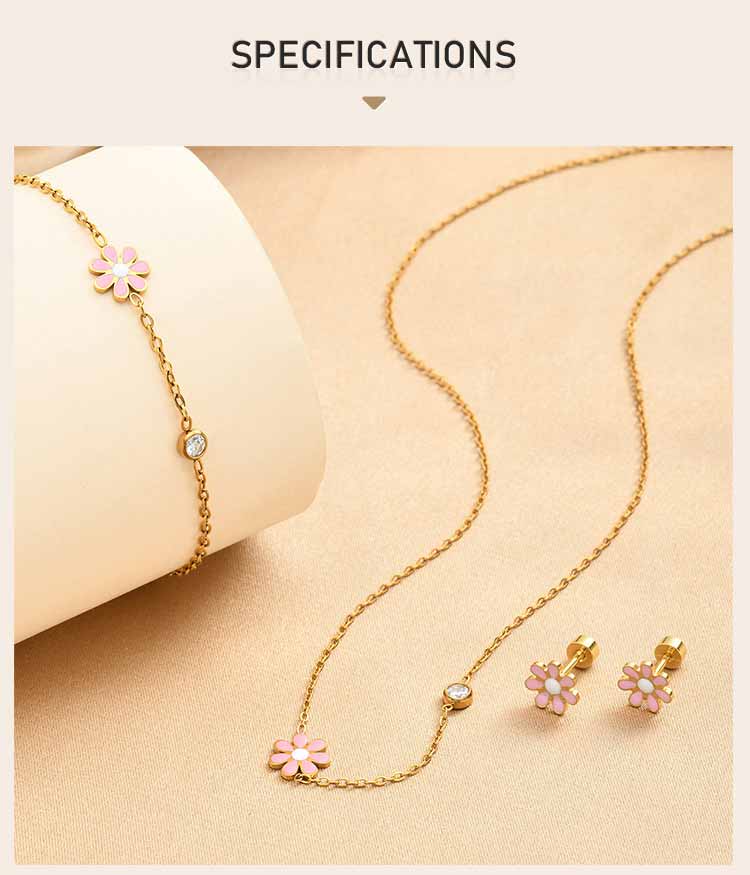 Minimalist Enamel Daisy Flower Bracelet, 18K Gold Plated Stainless Steel, Waterproof Dainty CZ Charm Jewelry Gift
