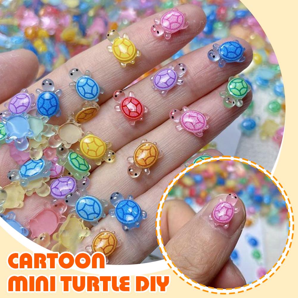 100 Pcs Cute Mini Colorful Turtle Flat Back Resin Cabochons Scrapbooking DIY Accessories Jewelry Decoration Hairpin Craft F4G6