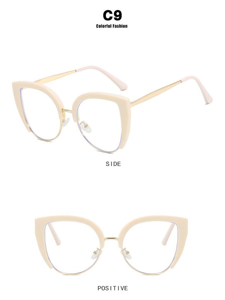 Cat-Eye Semi-Rimless Large Anti-Blue Light Eyeglass Frames, 2023 Retro Trend, European & American Style.