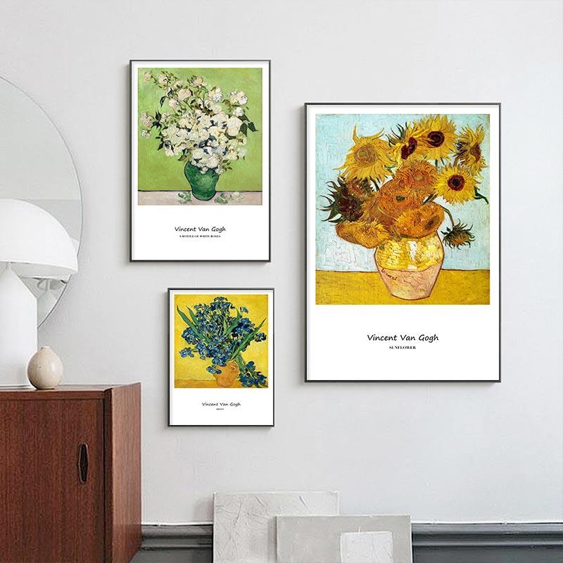 Oil Painting Canvas Painting Golden Sunflower Floral Vase Poster Vintage Flowers Room Wall Art Print Picture For Home Decor
