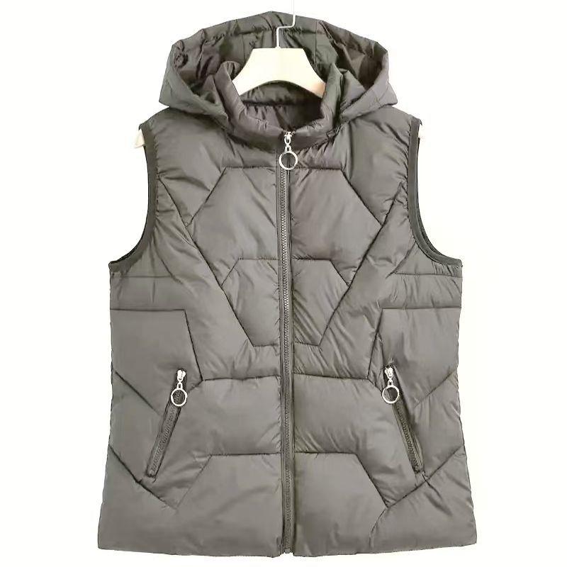 Herfst en winter dames effen kleur glanzende mode capuchon winddicht verdikte warme damesvestjas 5 kleuren