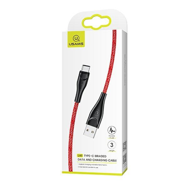 Usams Kabel Pleciony U41 Usb-C 3M2A Czerwony/Red Sj398Usb02 (Us-Sj398) Fast Charge