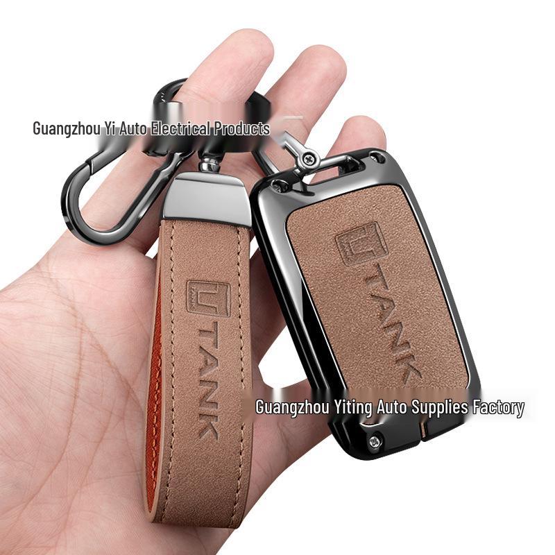 High-End Metal Key Case for Tank 300/400/500hi4t700 - Full Coverage with Creative Buckle Smart 4-Key (Shell Only) Classic Brown