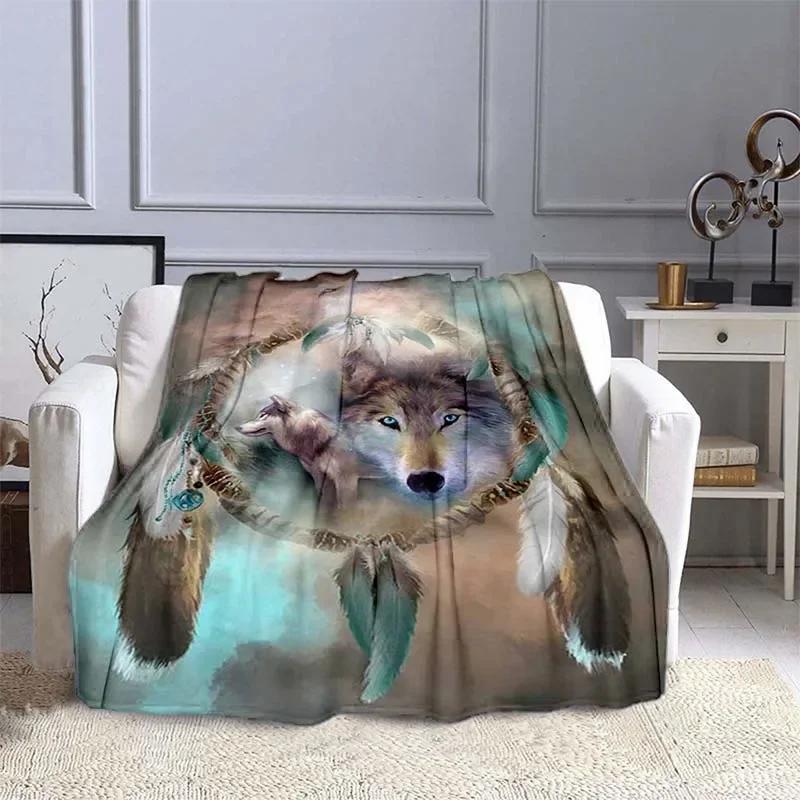 3D Wolf Pattern Flannel Throw Blankets for Beds Super Soft Warm Blanket Cover for Kids Boys Girls Car Sofa Couch Decoration