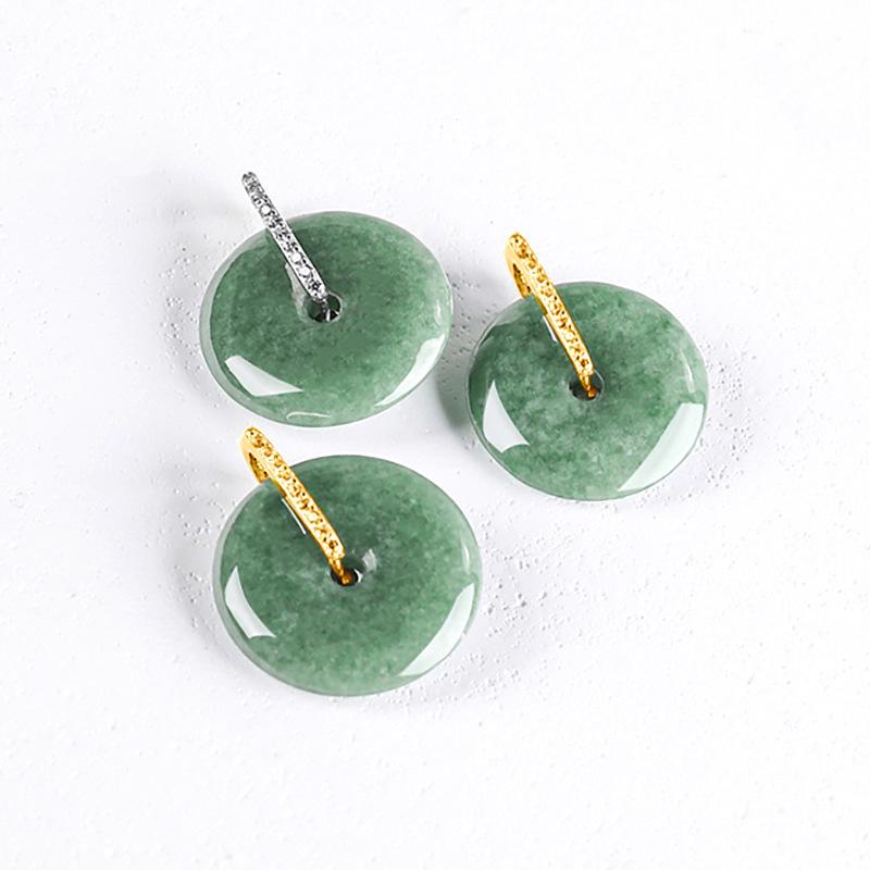 A-Grade Natural Jade Bean Green Ping'an Buckle Pendant with S925 Silver Necklace for Women.