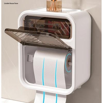 White Tissue Holder Wall Mounted Multifunctional Toilet Paper Roll Storage Rack for Household Bathroom Accessories Tissue Holder