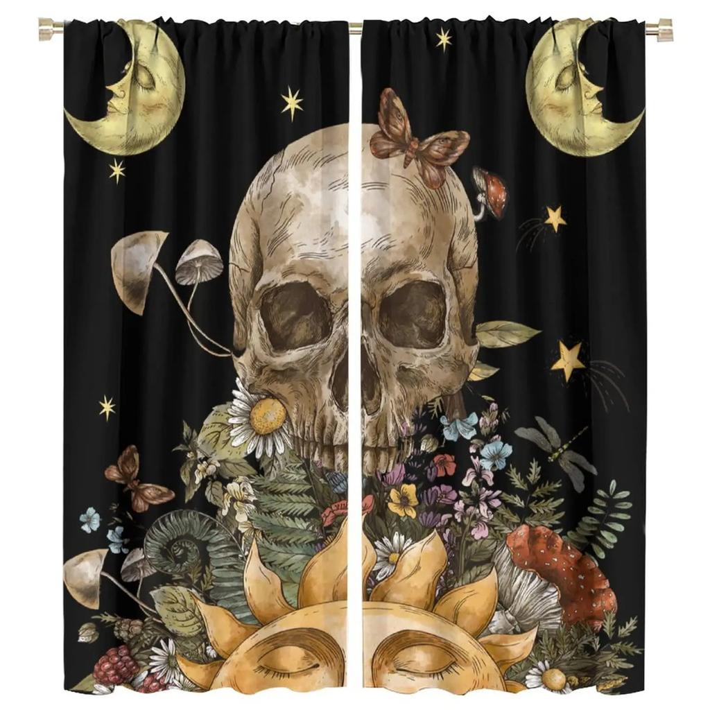 Zabawne zasłony we wzór czaszki, przezabawny nadruk szkieletu, zasłony okienne do salonu, zasłony okienne zaciemniające do sypialni dziecięcej chłopca