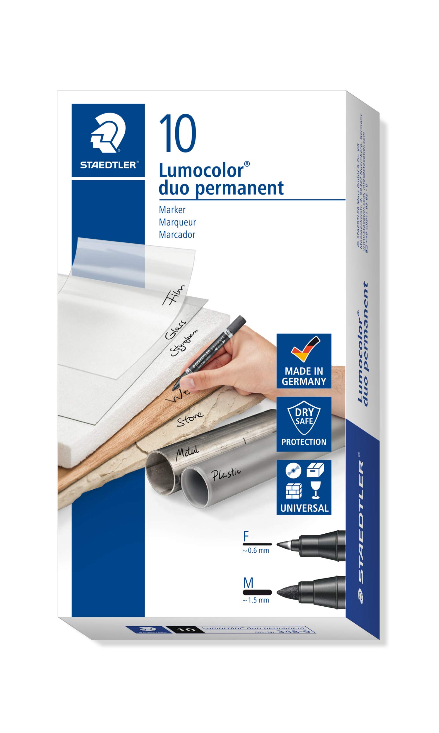 

Staedtler Ручка Lumocolor Duo Двусторонняя Черная Масляная 0.6мм 1.5мм Набор 10 штук 348-910 чёрный