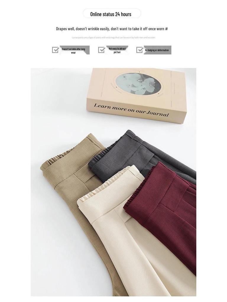 Ice Silk High-Waist Wide-Leg Pants for Women - Summer Elegant Loose Fit, Flaw-Covering Straight Leg Design