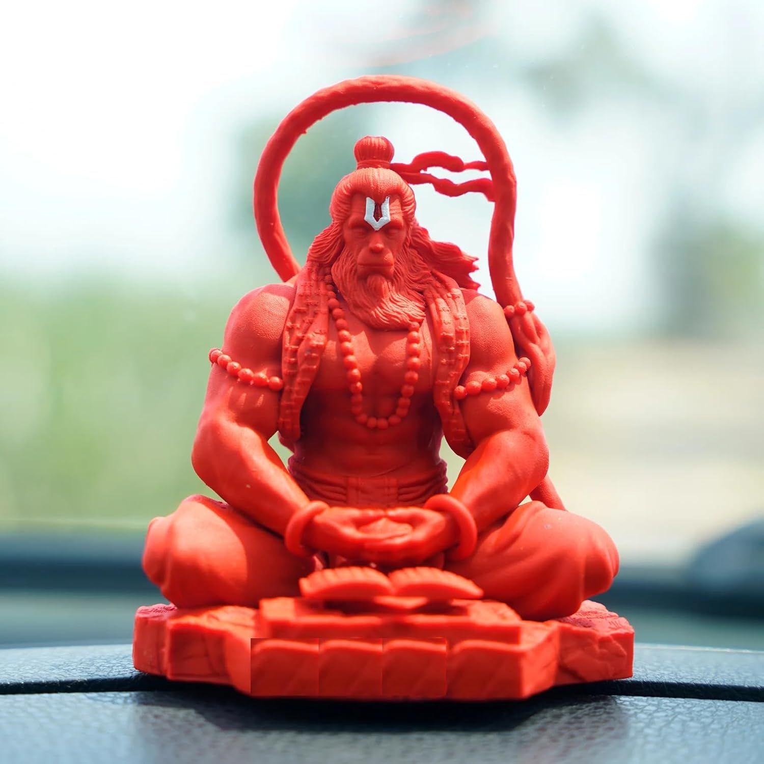 

4.5 inch Hanuman Ji Murti for Car Dashboard, Religious Idol Statue in Kesri Colour, Resin Material bajeang Bali Hanuman ji