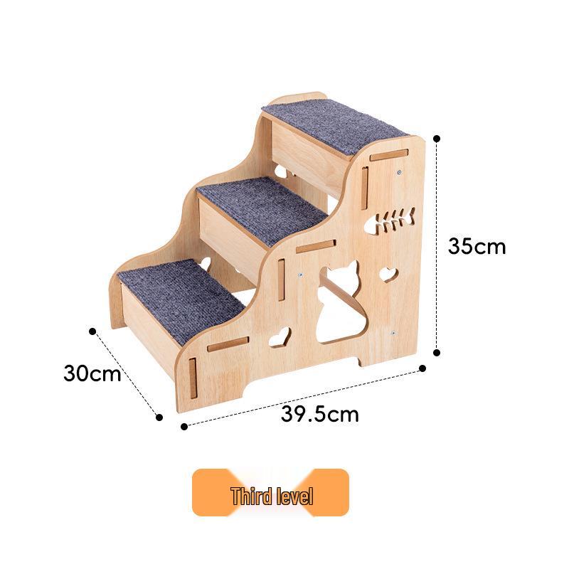 Wooden Non-slip Pet Stairs for Small Dogs - Bed & Sofa Ladder with Auxiliary Slope