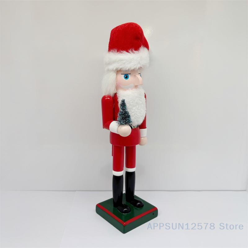 1Pcs Wooden Nutcracker Santa Claus Figurine Decoration 25cm Santa Claus Nutcracker Festive Ornament