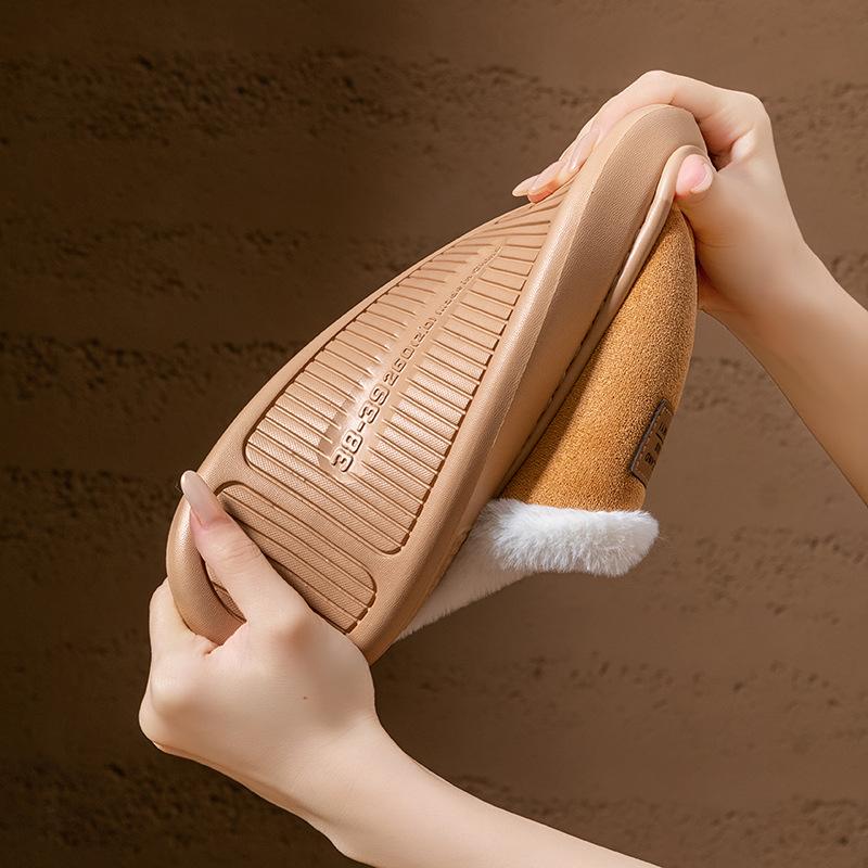 Korean Version Plush Cotton Slippers Home Non-slip and Plush Thick-soled Warm Cotton Shoes Do Not Freeze Feet Couple Cotton Slippers