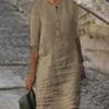 Women Summer Dress Round Neck Three Quarter Sleeves Knee Length Solid Color