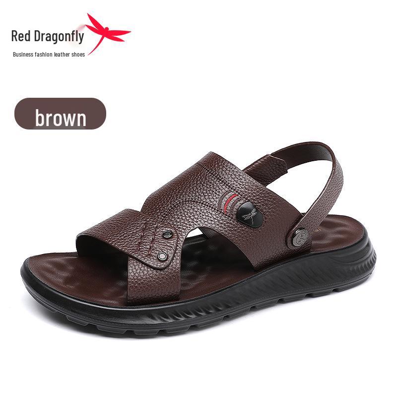 Red Dragonfly Men s Genuine Leather Cowhide Dual-Use Summer Sandals  Driving Slippers 44
