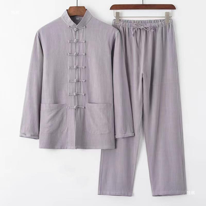 Cotton and Linen Tang Suit Chinese Style Long-sleeved Suit Men's Chinese Style Retro Loose Hanfu Tai Chi Top Zen Suit Layman Suit