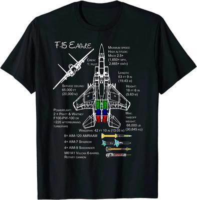 Amerikaanse F-15 Eagle Specificaties Militair Jachtvliegtuig Print Heren T-shirt Kort Casual 100% Katoenen Shirt Lente Zomer Mode