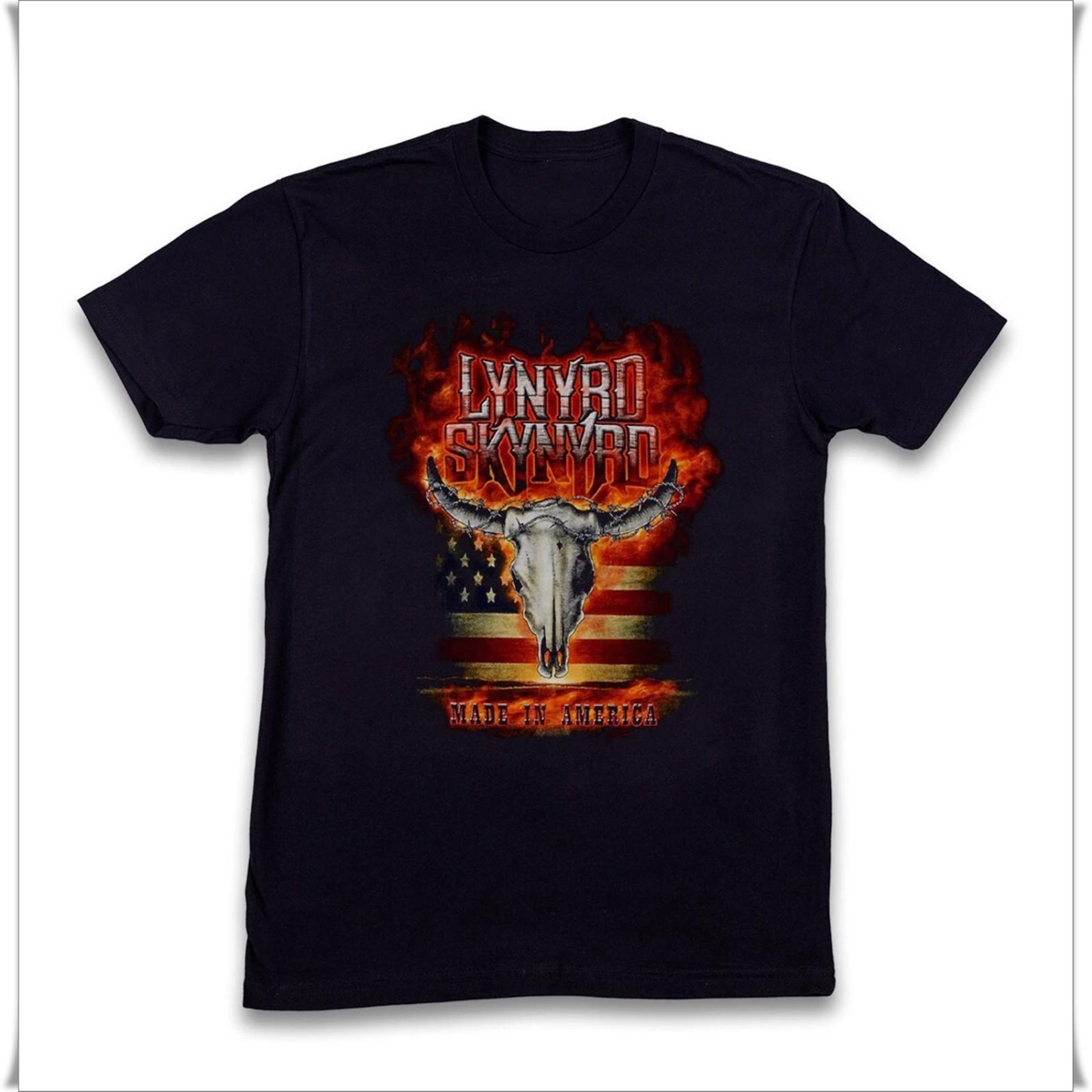 Lynyrd Skynyrd Flaming Steer Skull T-Shirt, Unisex Black T-Shirt, Size S-5XL S