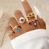 Fashion jewelry Vintage carved sun feather cross black gemstone ring multi-piece set set