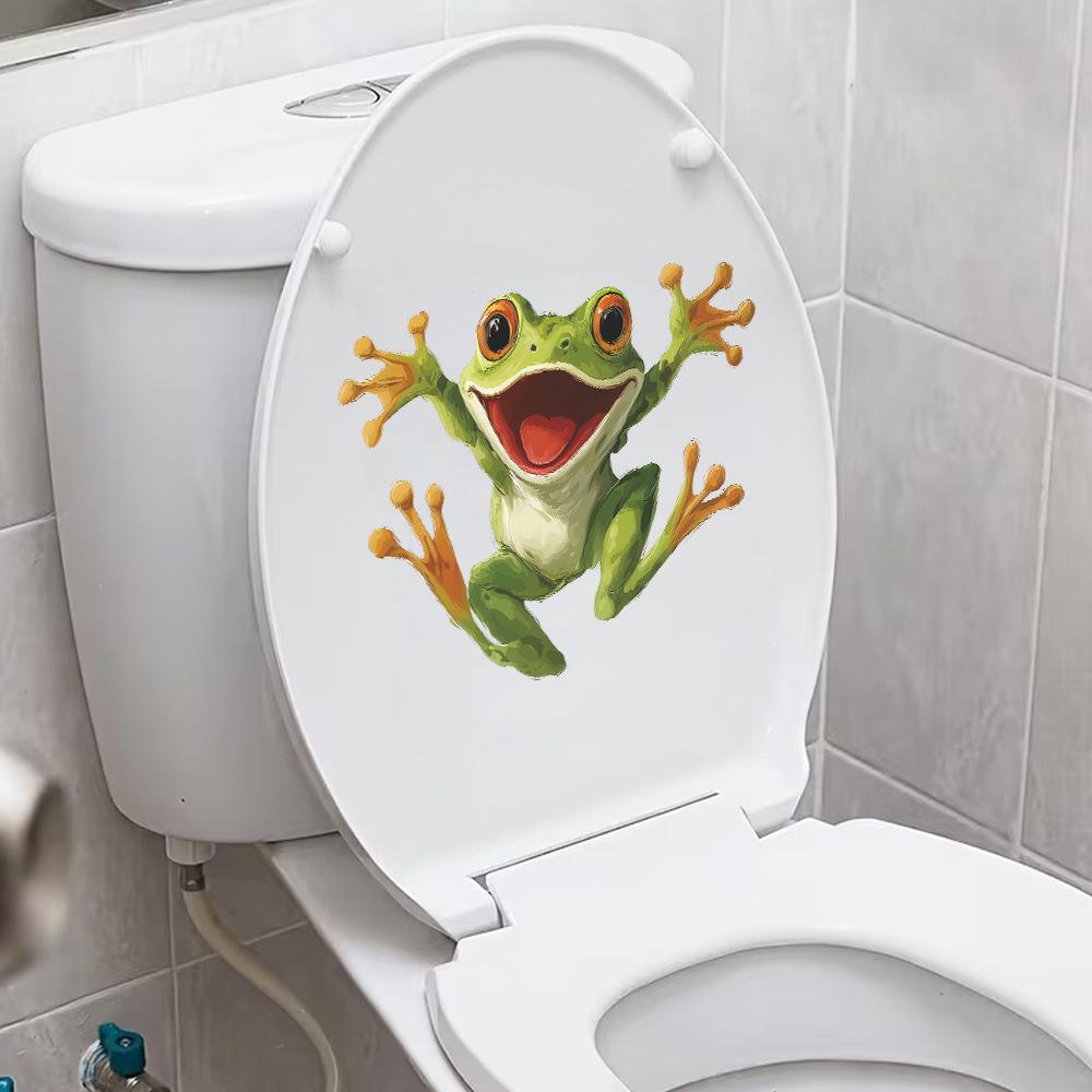 Funny Big-Eyed Cartoon Frog Toilet Seat Sticker Bathroom Decor Removable Self-Adhesive Decal