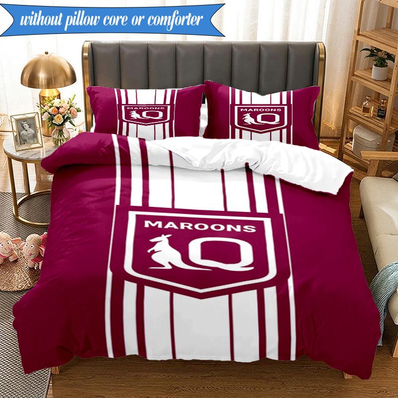 3PCS Australia Maroons Rugby Team Emblem Bedding Set 2D Printing (Includes 1 Duvet Cover + 2 Pillowcases Coreless), Bedroom decor,Fan gift