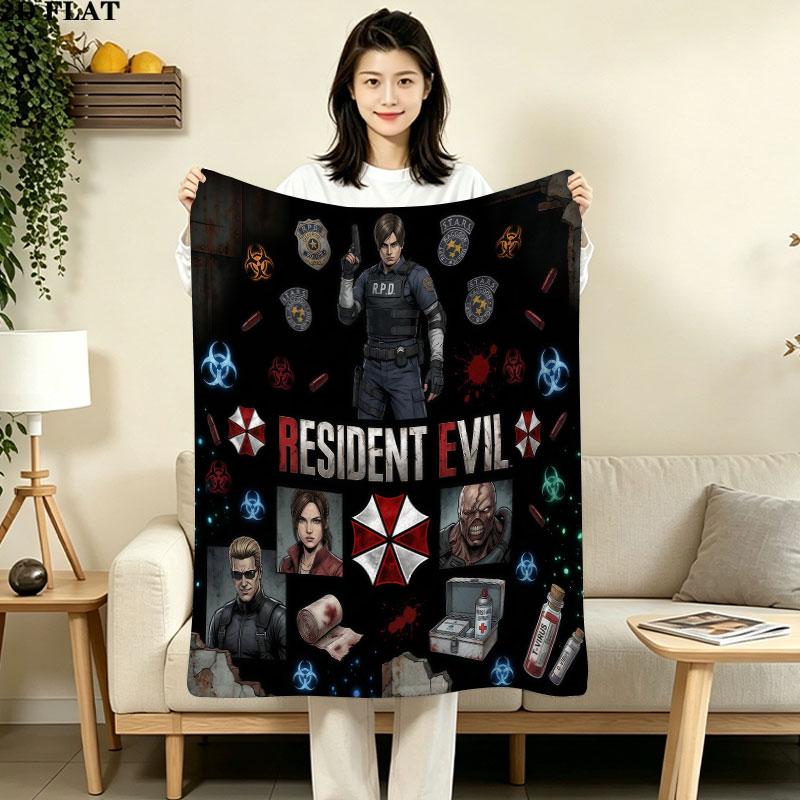 1PC Resident Evil Patterned Flannel Blanket Suitable For All Seasons For Home Decor Warmth And Comfort Gifts Holiday Present