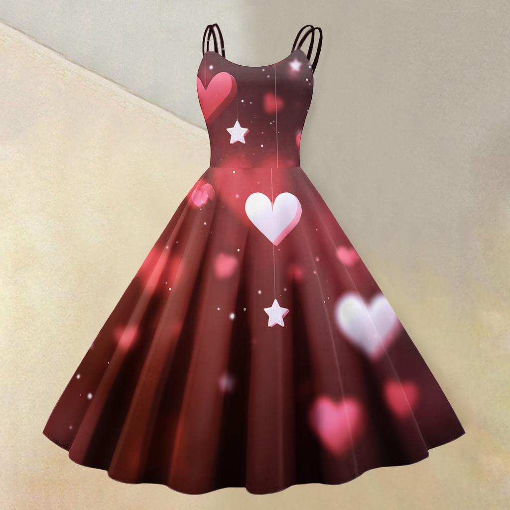 Women's Valentine's Day Love Heart Print Sexy Off Shoulder Vintage Dress