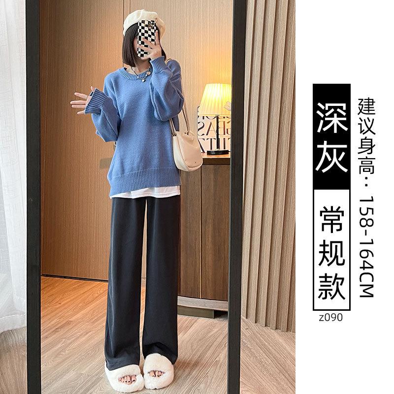 Black narrow wide-leg pants women's spring, autumn and winter velvet high-waisted drape straight casual small corduroy pants