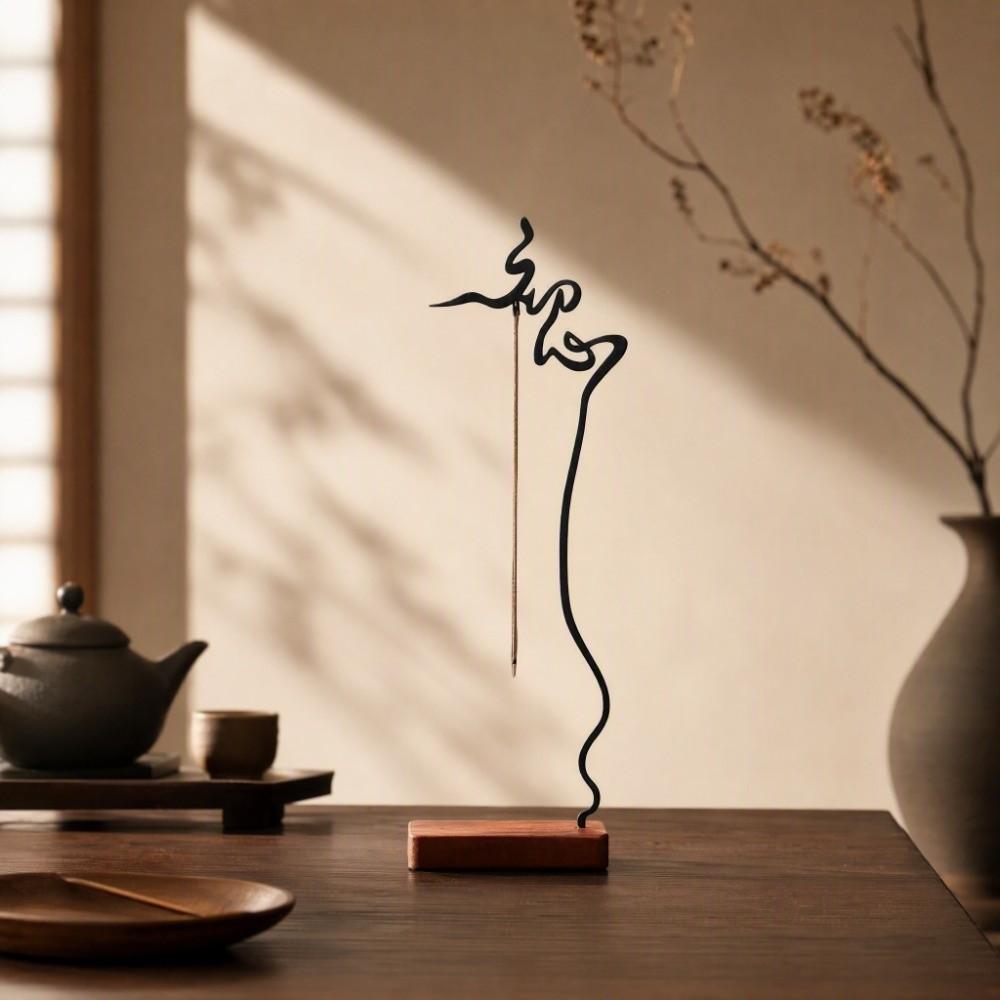 Chinese Characters Wooden Incense Burner Upside Down Shape Wood Censer Holder Zen Space